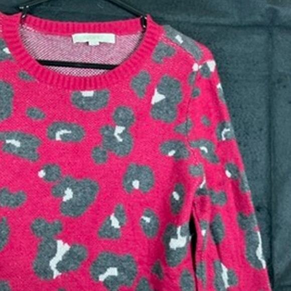Ann Taylor LOFT Womens Sweater Pink Animal Print Wool Blend Medium - Picture 5 of 12